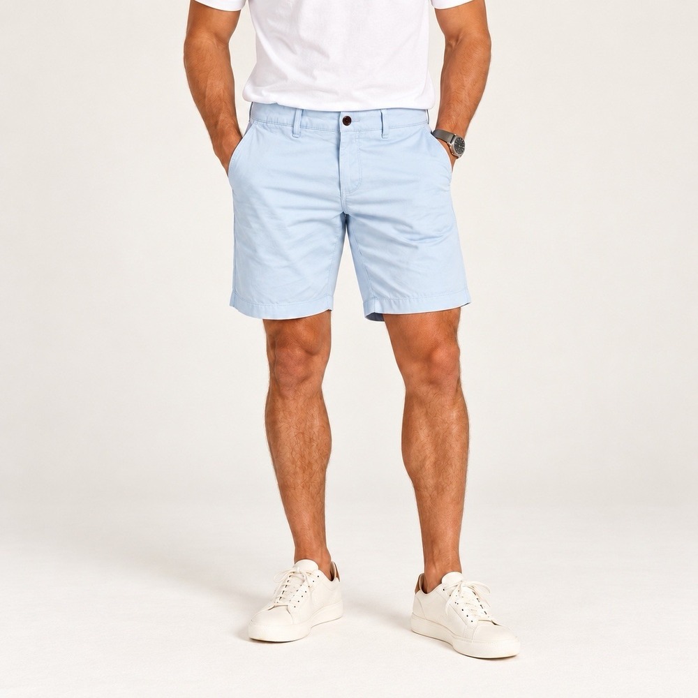 Abercrombie Fitch Chino Shorts Mens 36 Light Blue Stretch Flat Front Preppy